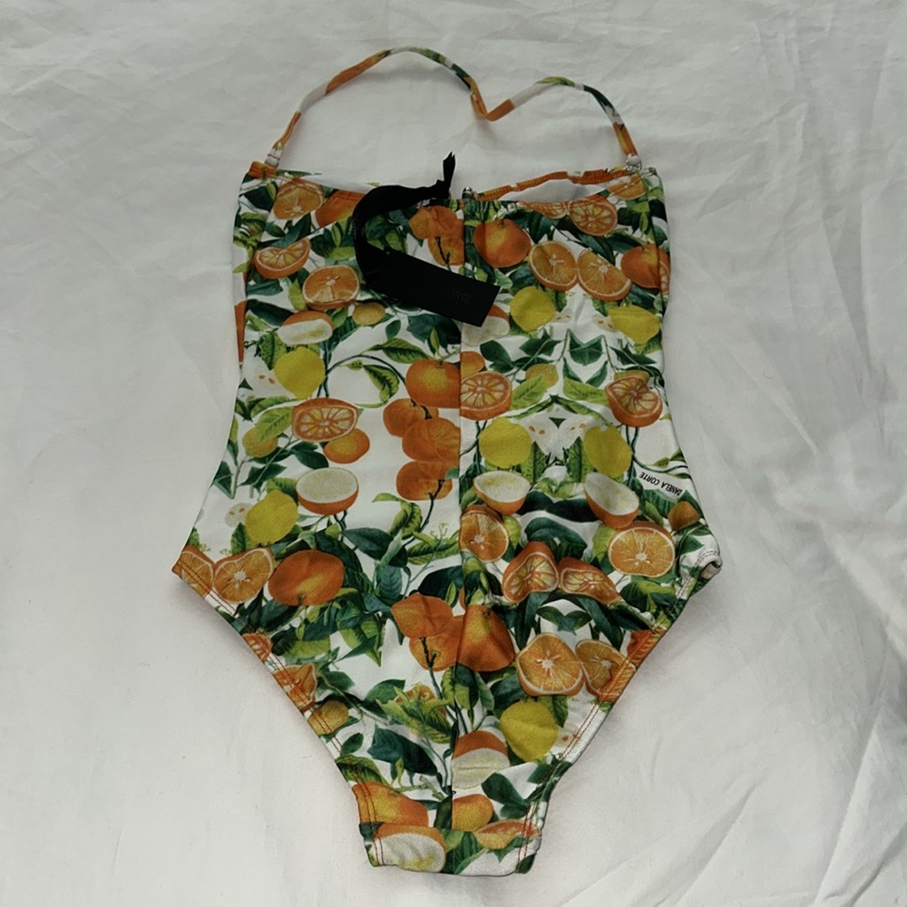 DANIELA CORTE White Citrus Print One Piece Swimsuit Silver accent Size Medium - Picture 13 of 14